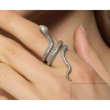 925 Sterling Silver Unisex Anel Cobra Modelagem Metade Aberta